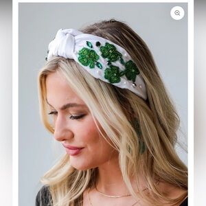 White and Green Shamrock EmbellishedTop Knot Headband